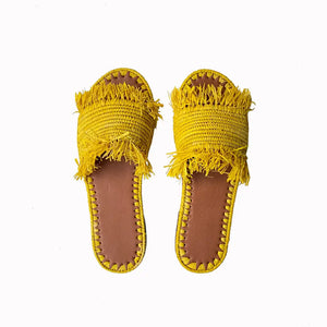 NATURAL RAFFIA SAFFRON SLIDES