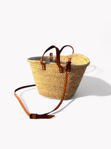 Straw Basket with Colorful Leather Straps – Handcrafted