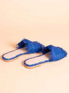 NATURAL RAFFIA SANDALS BLUE, HANDWOVEN IN MOROCCO