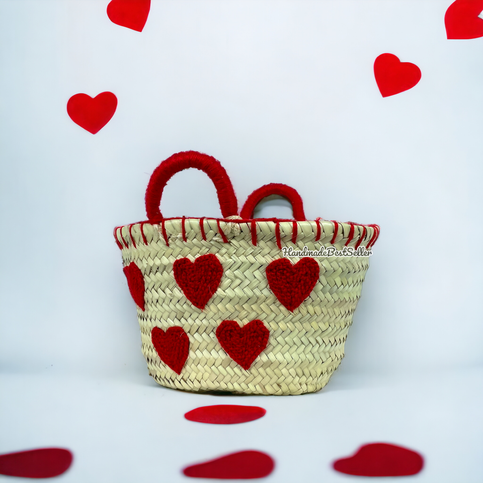 Wedding Heart Straw Basket - Beach Bags, Bridal Shower Bags