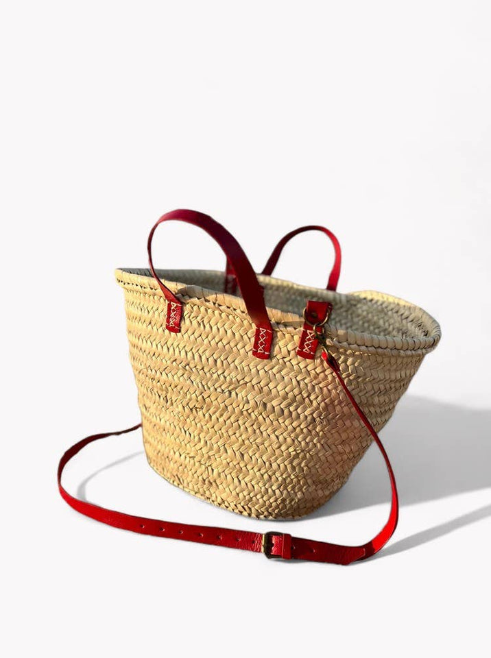 Straw Basket with Colorful Leather Straps – Handcrafted