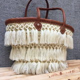 Woven Straw Basket Bag With Tassels Leather Handles