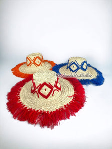 Artisan Straw Hat with Colorful Fringe and Embroidered