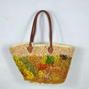 French Market Basket with Leather, wicker bag, Raffia bag