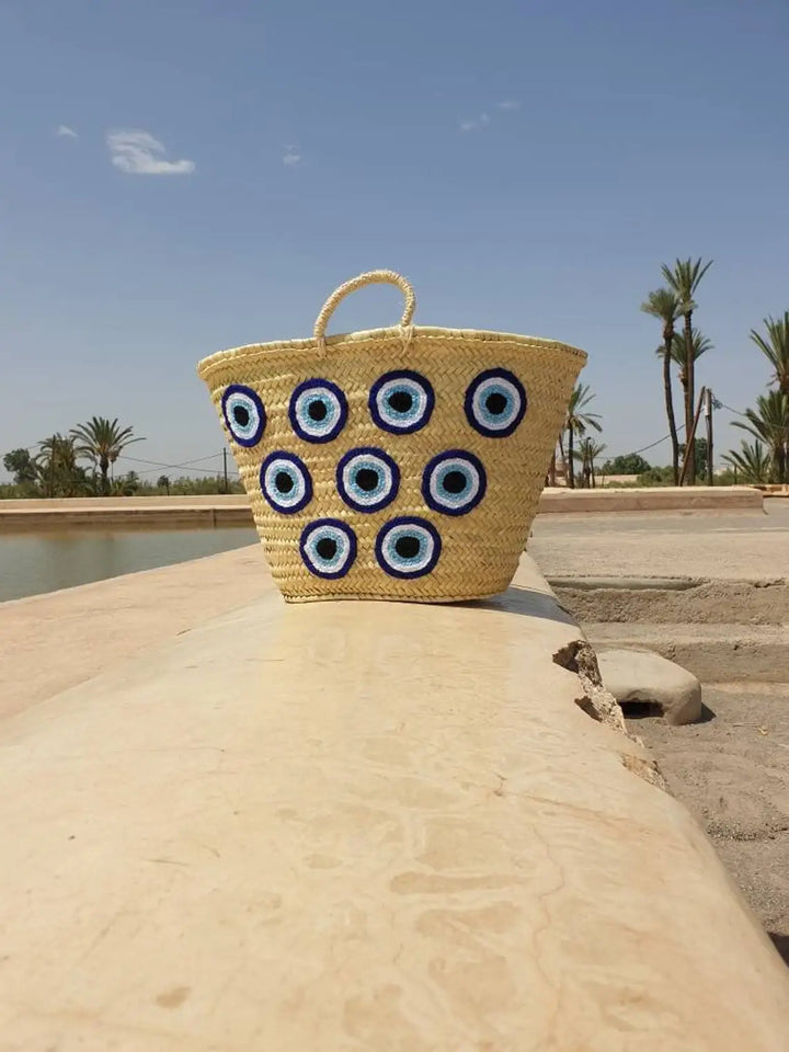 Evil Eye Straw beach bag - French market basket