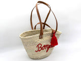 FRENCH BASKET with leather handles, Personalized Beach Bag