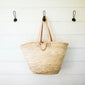 French Basket with Double Flat Leather, Straw Bag