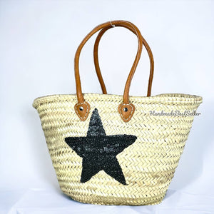 Beach Bags Totes, Sequined With Leather Handles