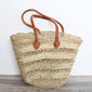 Braided Basket, Straw Market Basket - Beach bag with leather