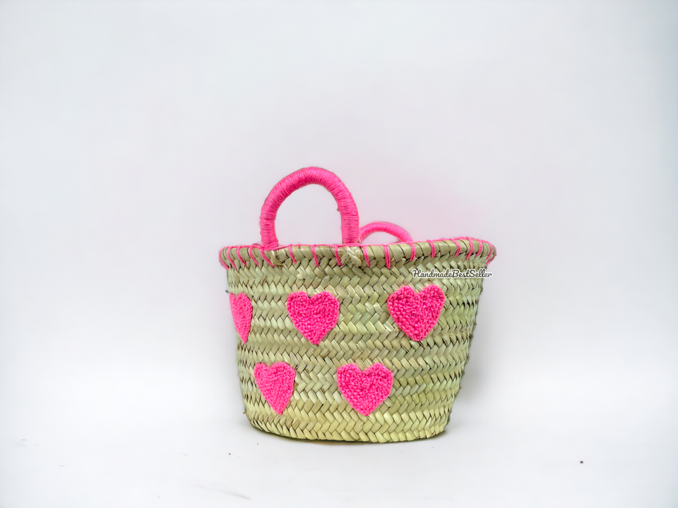Wedding Heart Straw Basket - Beach Bags, Bridal Shower Bags