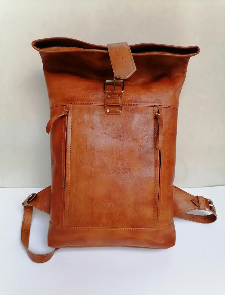Elegant Leather Backpack - Brown