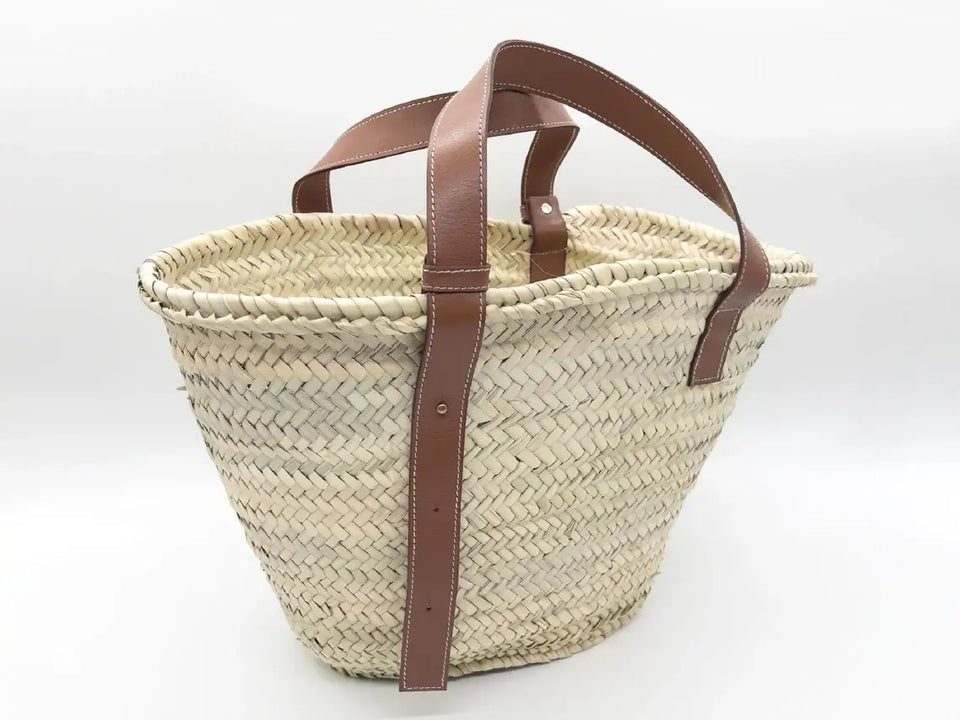 FRENCH BASKET Classic Leather Patch Straw Basket, Beach bag