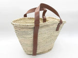 FRENCH BASKET Classic Leather Patch Straw Basket, Beach bag