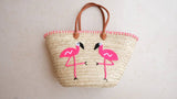 Flamingo Basket Bag Embroidered Moroccan Baskets Beach bags